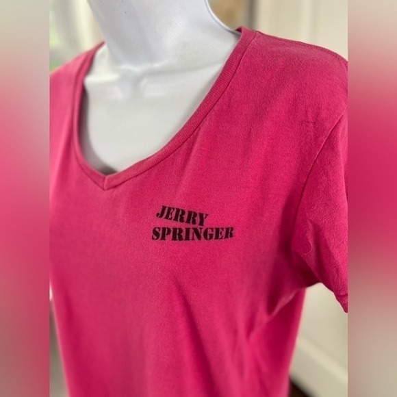 VINTAGE Jerry Springer Talkshow Pink V Neck SECURITY Short sleeve T-shirt Size M - Picture 3 of 17